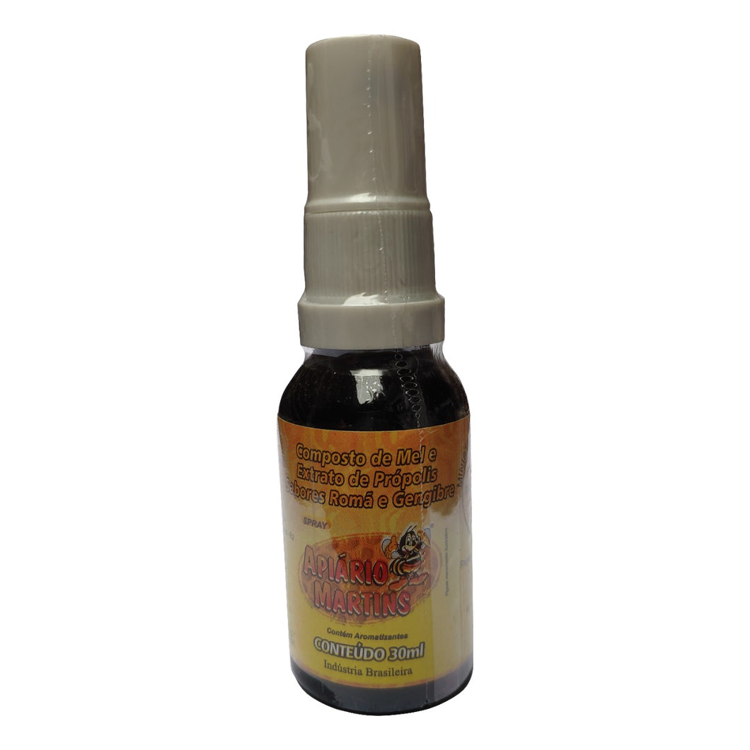 Composto de Mel e Extrato de Própolis Spray Sabor Romã e Gengibre 30ml Apiário Martins